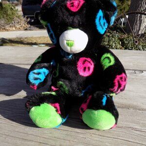 Build A Bear Black Neon Green Peace Signs  SMILEY FACE Stuffed Animal *